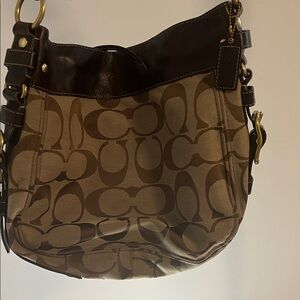 Coach Brown and Dark Brown Signature Shoulder Bag